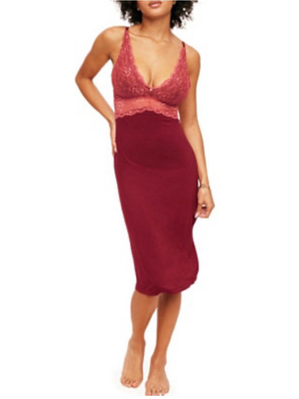 NWT Adore Me Lace-Trim Rhubarb Chemise Nightdress Slip Dress Size Medium